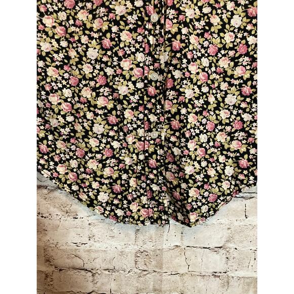 JACHS Girlfriend Shirt Womens 6 Black Micro Floral Button Up Cotton Long Sleeve - Picture 5 of 12